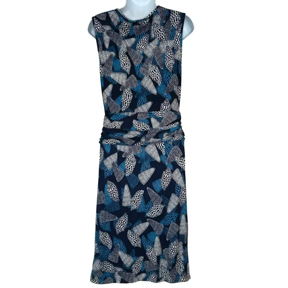 Tory Burch Silk Dress S‎ Blue Coastal Resort Sea Shells Gold Buttons Faux Wrap